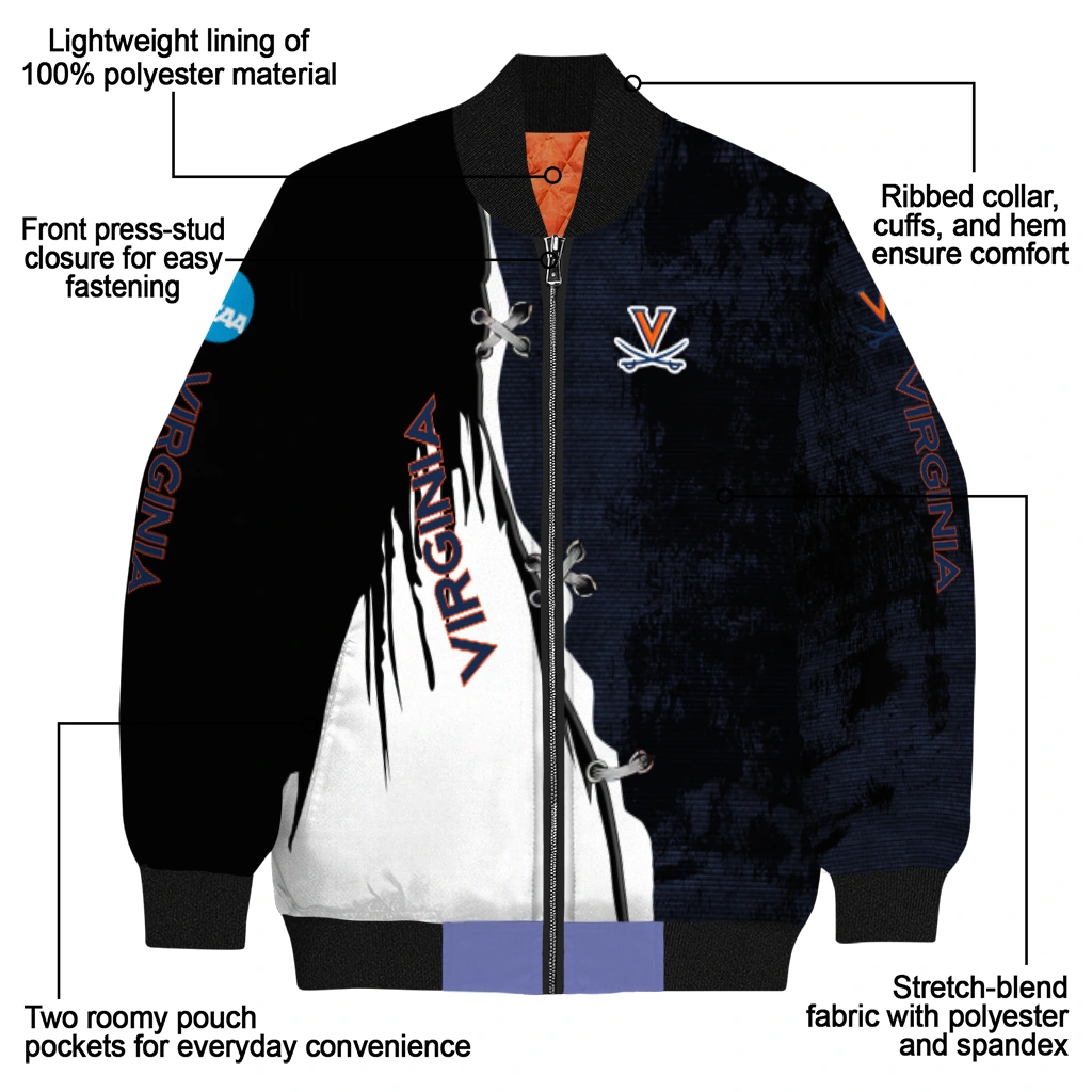 virginia cavaliers torn texture print blue black bomber jacket new arrival virginia cavaliers torn texture print blue black bomber jacket new arrival