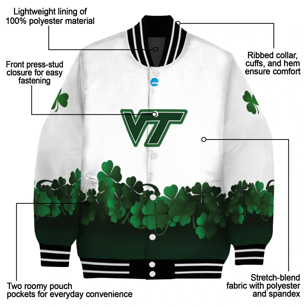 virginia tech hokies clovers pattern white green varsity jacket new arrival virginia tech hokies clovers pattern white green varsity jacket new arrival