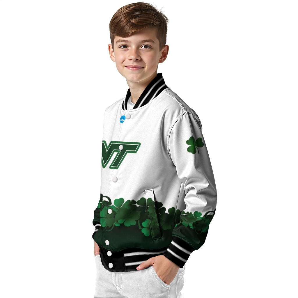 virginia tech hokies clovers pattern white green varsity jacket trendy virginia tech hokies clovers pattern white green varsity jacket trendy
