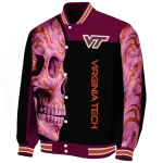 virginia tech hokies fire skull maroon black varsity jacket best selling