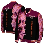 virginia tech hokies fire skull maroon black varsity jacket best selling