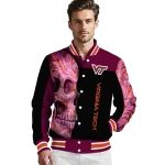virginia tech hokies fire skull maroon black varsity jacket best selling
