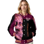 virginia tech hokies fire skull maroon black varsity jacket best selling