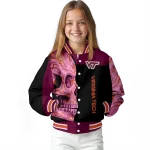 virginia tech hokies fire skull maroon black varsity jacket best selling