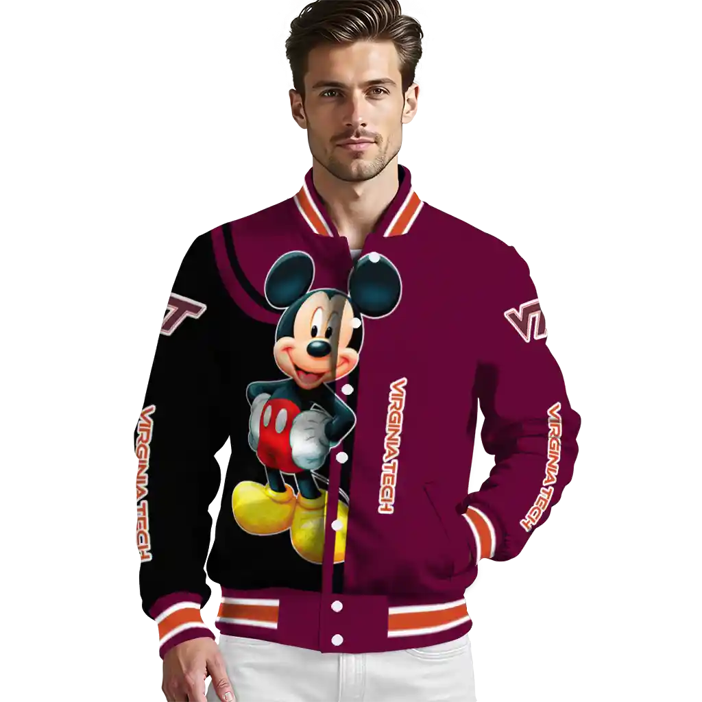 virginia tech hokies mickey mouse maroon varsity jacket high quality virginia tech hokies mickey mouse maroon varsity jacket high quality