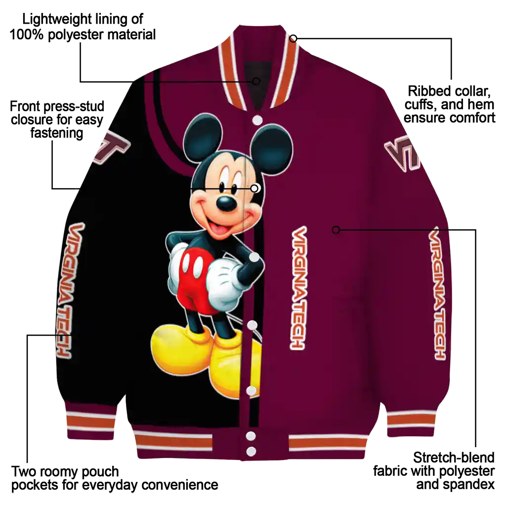 virginia tech hokies mickey mouse maroon varsity jacket new arrival virginia tech hokies mickey mouse maroon varsity jacket new arrival
