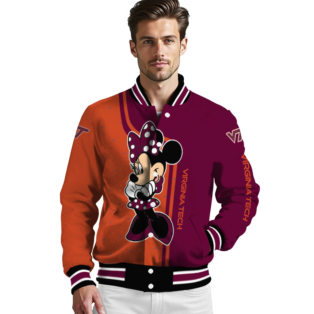 virginia tech hokies minnie mouse maroon varsity jacket high quality virginia tech hokies minnie mouse maroon varsity jacket high quality
