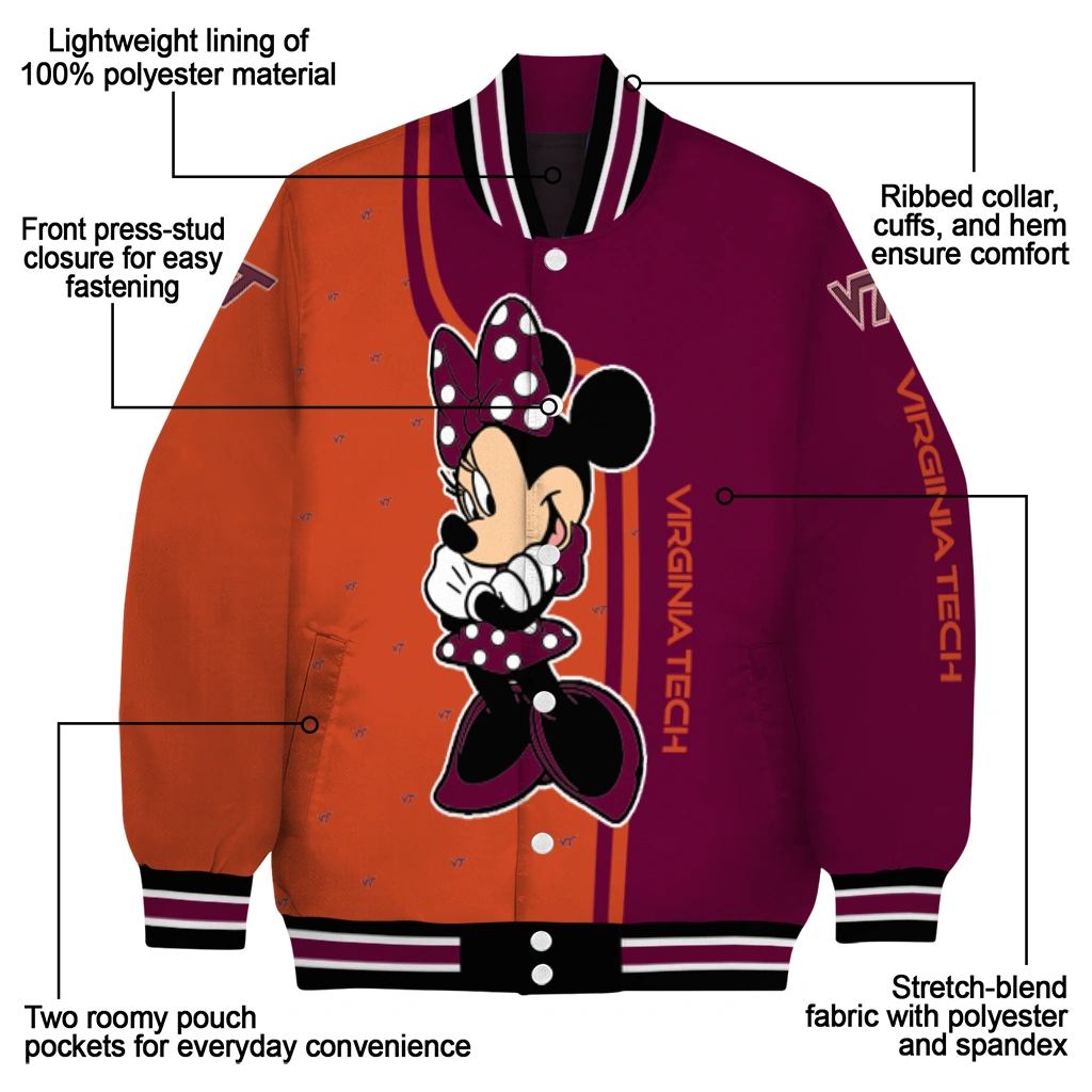 virginia tech hokies minnie mouse maroon varsity jacket new arrival virginia tech hokies minnie mouse maroon varsity jacket new arrival
