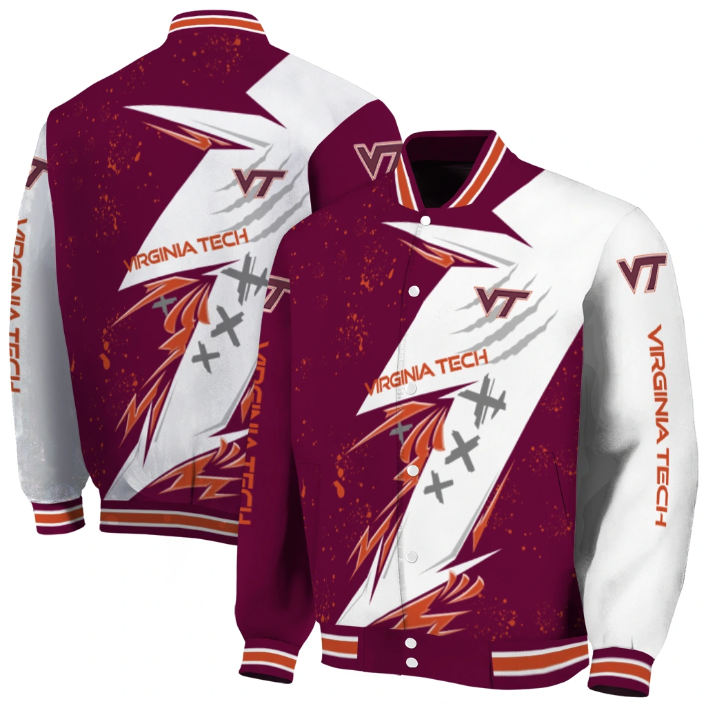 virginia tech hokies ripped bolt maroon white varsity jacket fashion forward virginia tech hokies ripped bolt maroon white varsity jacket fashion forward