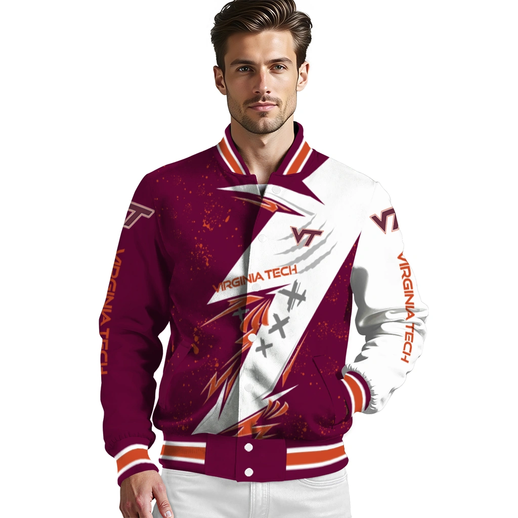 virginia tech hokies ripped bolt maroon white varsity jacket high quality virginia tech hokies ripped bolt maroon white varsity jacket high quality