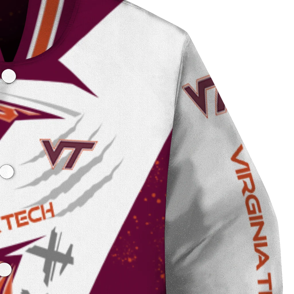 virginia tech hokies ripped bolt maroon white varsity jacket premium grade virginia tech hokies ripped bolt maroon white varsity jacket premium grade