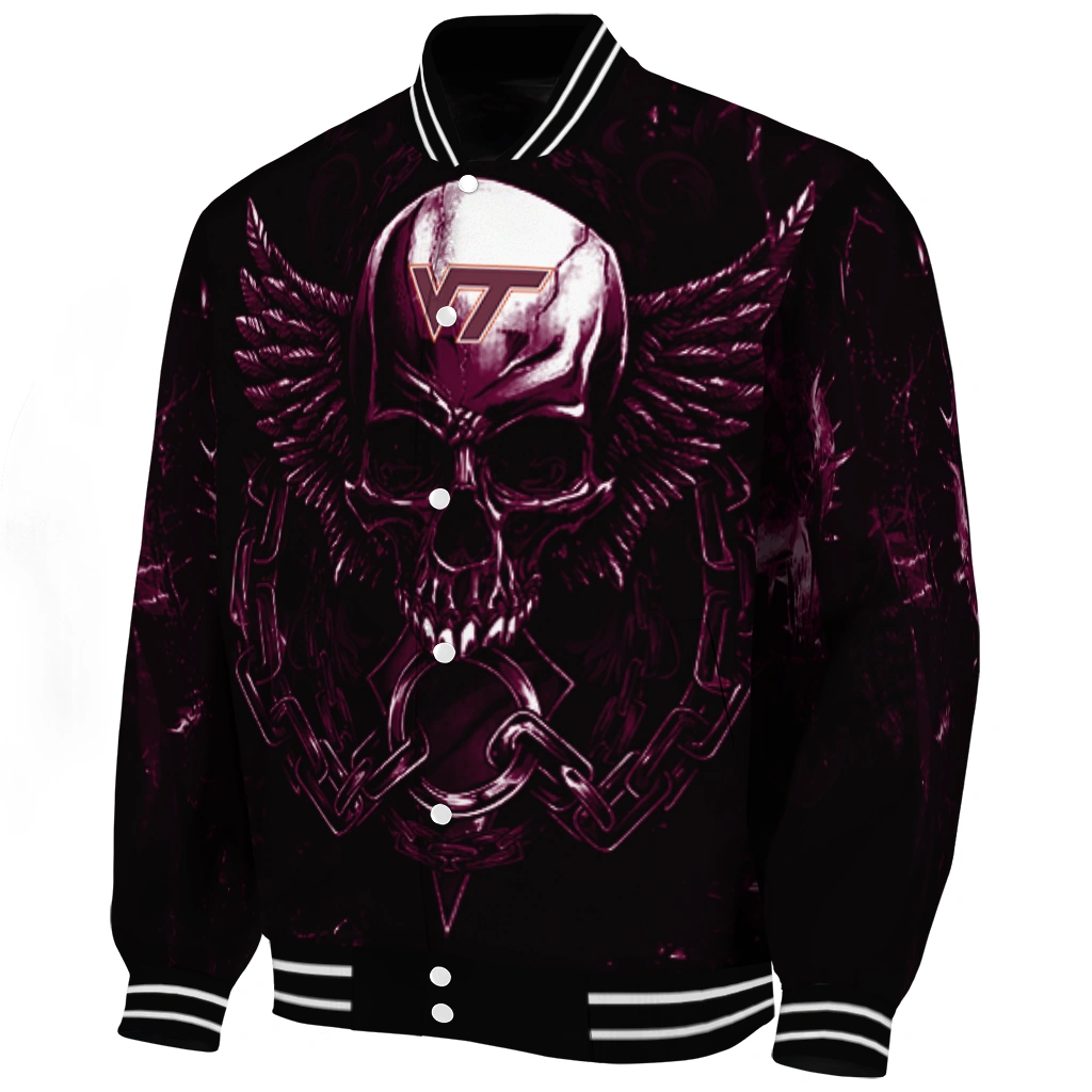 virginia tech hokies skull bite maroon black varsity jacket best selling virginia tech hokies skull bite maroon black varsity jacket best selling