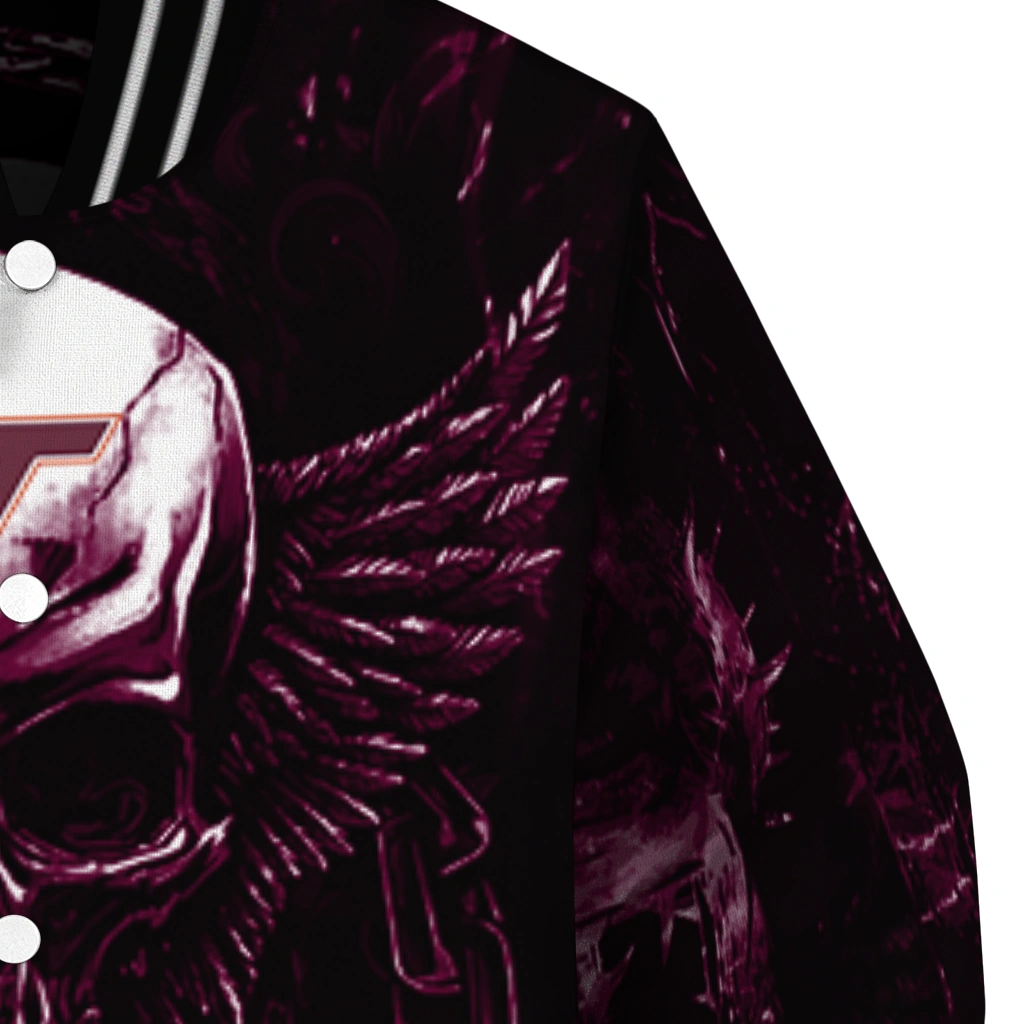 virginia tech hokies skull bite maroon black varsity jacket premium grade virginia tech hokies skull bite maroon black varsity jacket premium grade