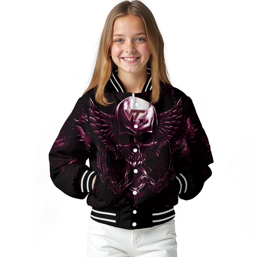 virginia tech hokies skull bite maroon black varsity jacket top rated virginia tech hokies skull bite maroon black varsity jacket top rated