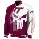 virginia tech hokies skull outline maroon white varsity jacket best selling