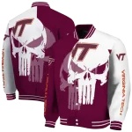 virginia tech hokies skull outline maroon white varsity jacket best selling
