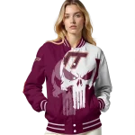virginia tech hokies skull outline maroon white varsity jacket best selling