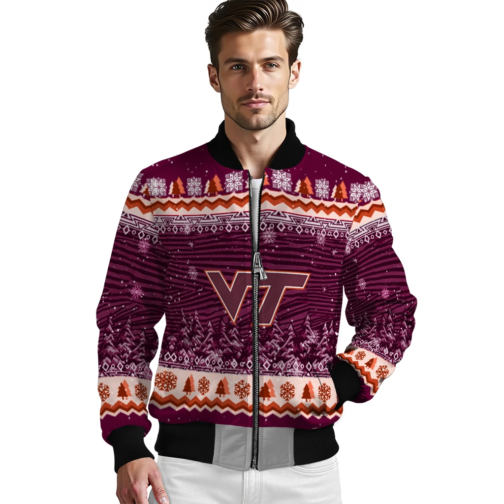 virginia tech hokies snowy pines maroon bomber jacket high quality virginia tech hokies snowy pines maroon bomber jacket high quality