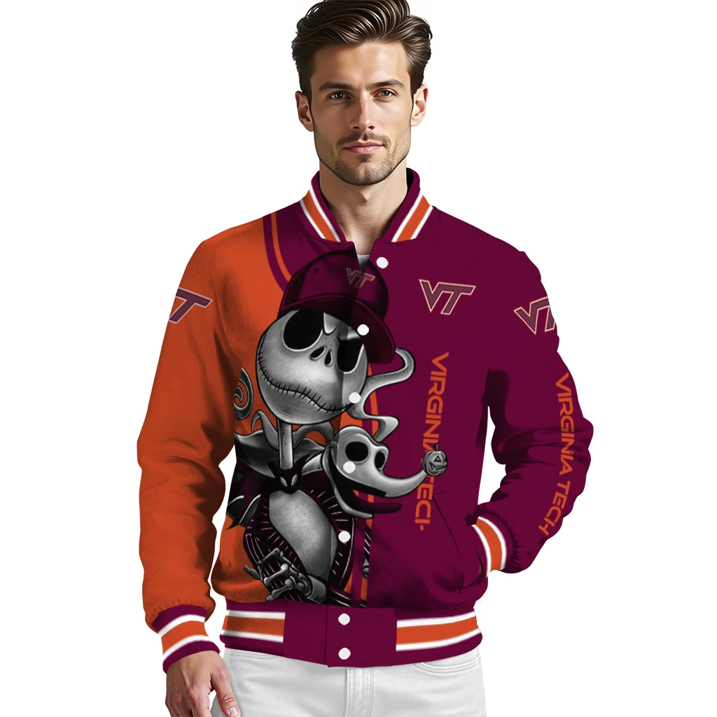 virginia tech hokies spooky grin maroon varsity jacket high quality virginia tech hokies spooky grin maroon varsity jacket high quality