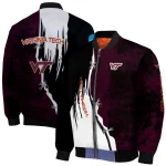 virginia tech hokies torn texture print maroon black bomber jacket best selling