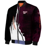 virginia tech hokies torn texture print maroon black bomber jacket best selling