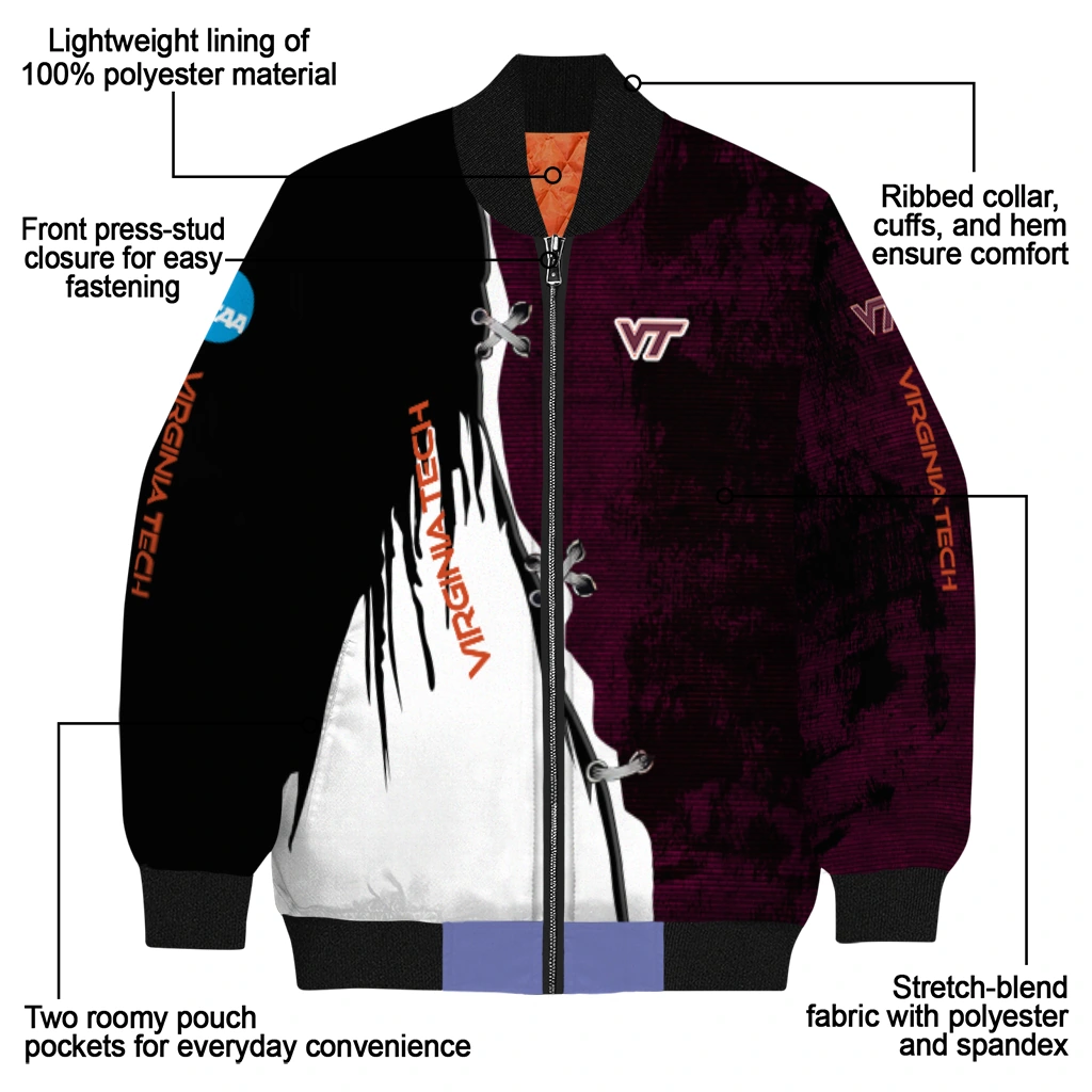 virginia tech hokies torn texture print maroon black bomber jacket new arrival virginia tech hokies torn texture print maroon black bomber jacket new arrival