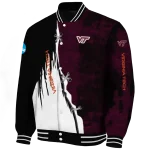 virginia tech hokies torn texture print maroon black varsity jacket best selling