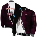 virginia tech hokies torn texture print maroon black varsity jacket best selling