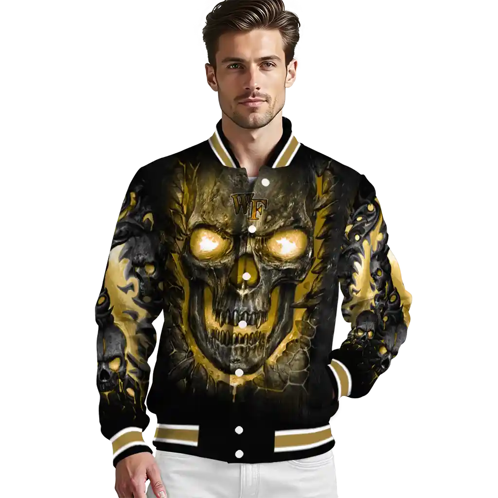 wake forest demon deacons inferno skull gold black varsity jacket high quality wake forest demon deacons inferno skull gold black varsity jacket high quality