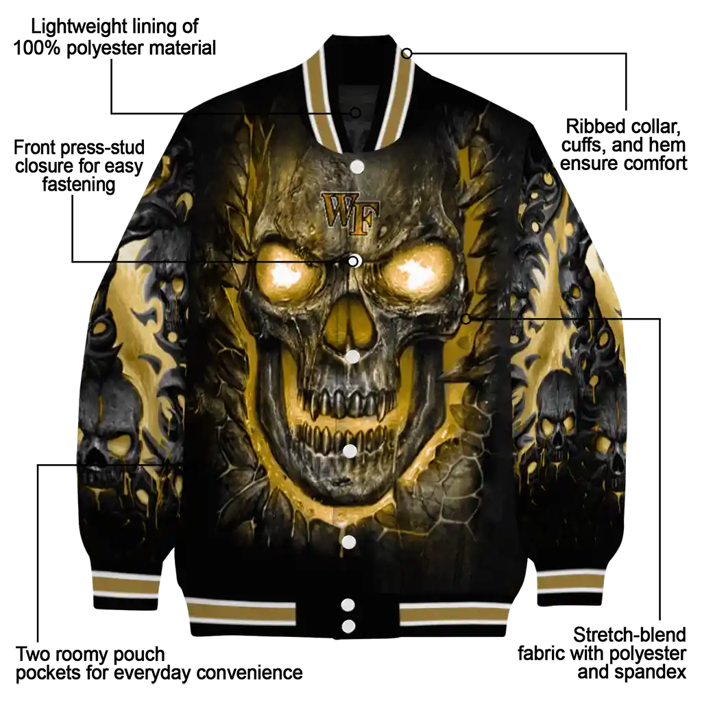 wake forest demon deacons inferno skull gold black varsity jacket new arrival wake forest demon deacons inferno skull gold black varsity jacket new arrival