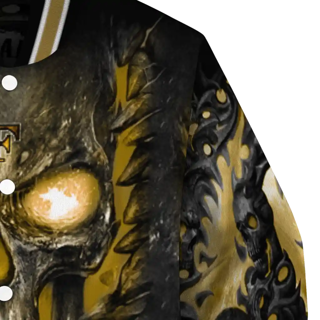 wake forest demon deacons inferno skull gold black varsity jacket premium grade wake forest demon deacons inferno skull gold black varsity jacket premium grade