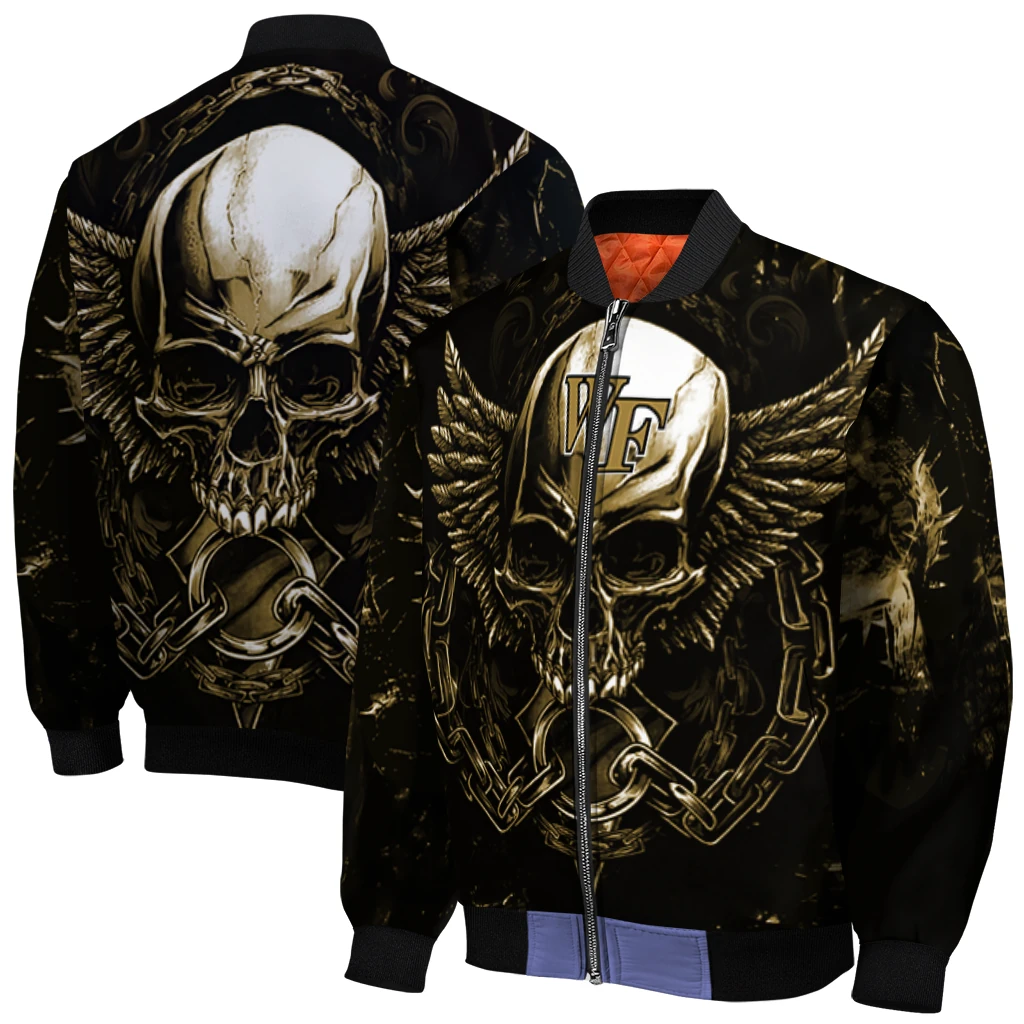 wake forest demon deacons skull bite gold black bomber jacket best selling wake forest demon deacons skull bite gold black bomber jacket best selling