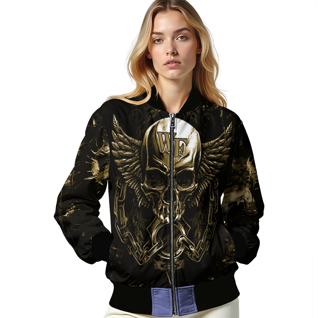 wake forest demon deacons skull bite gold black bomber jacket latest model wake forest demon deacons skull bite gold black bomber jacket latest model
