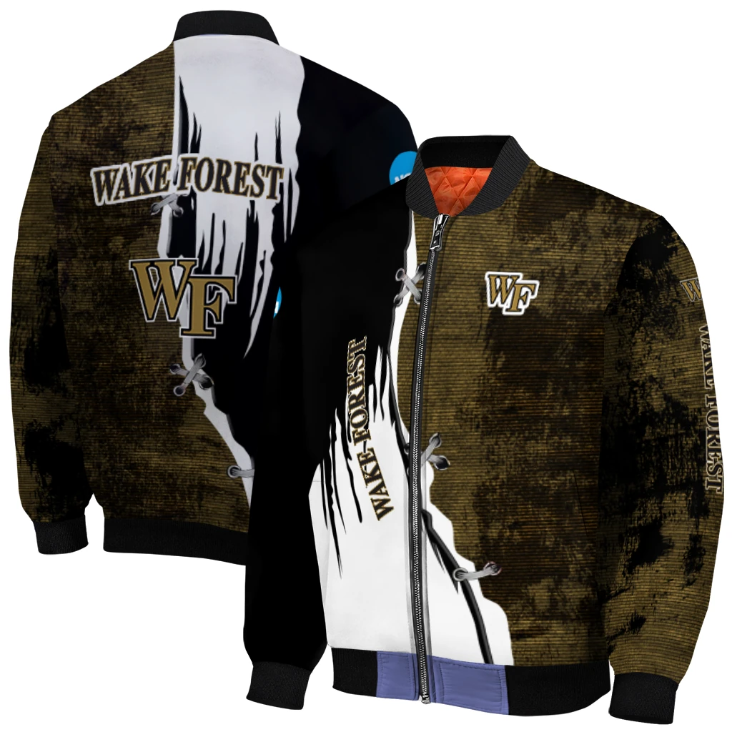 wake forest demon deacons torn texture print gold black bomber jacket best selling wake forest demon deacons torn texture print gold black bomber jacket best selling