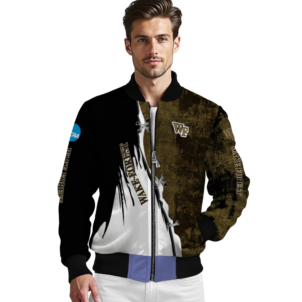 wake forest demon deacons torn texture print gold black bomber jacket high quality wake forest demon deacons torn texture print gold black bomber jacket high quality