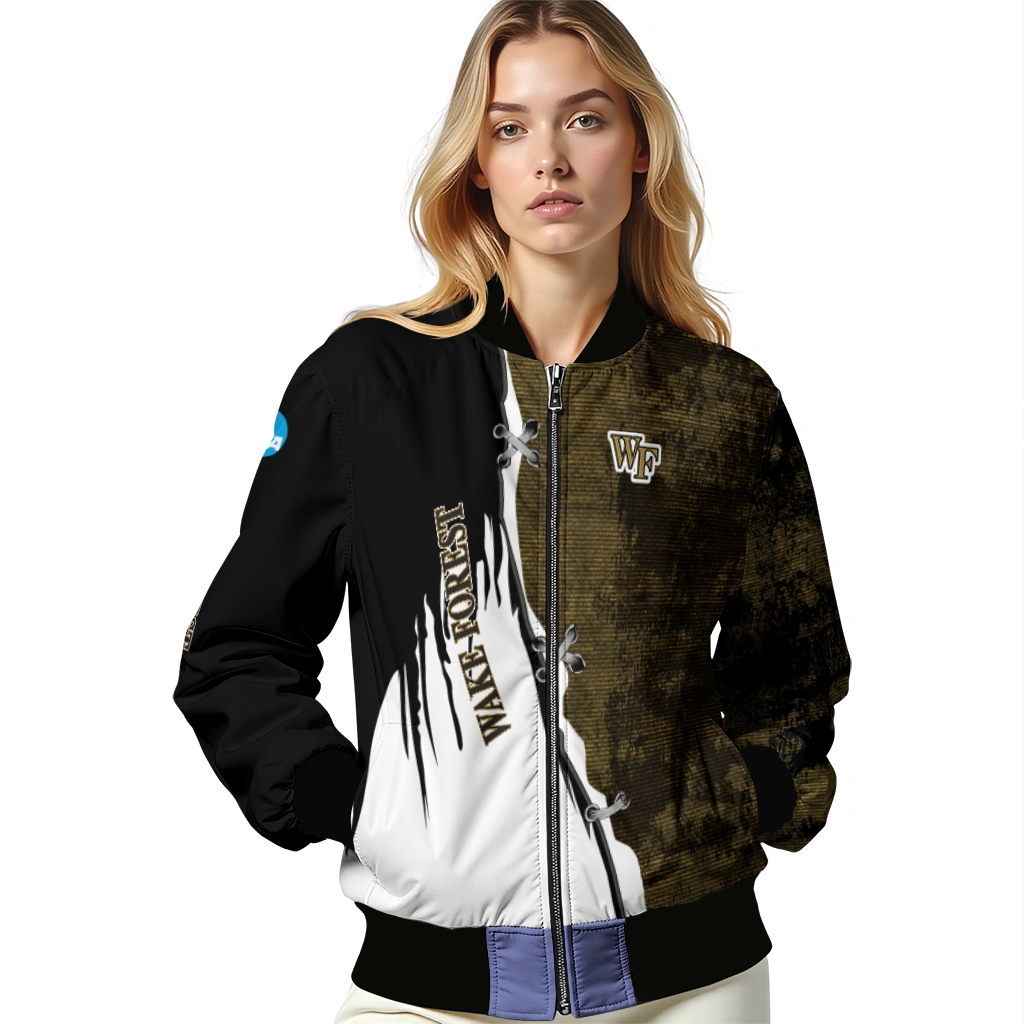 wake forest demon deacons torn texture print gold black bomber jacket latest model wake forest demon deacons torn texture print gold black bomber jacket latest model