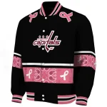 washington capitals pink ribbon black pink varsity jacket best selling