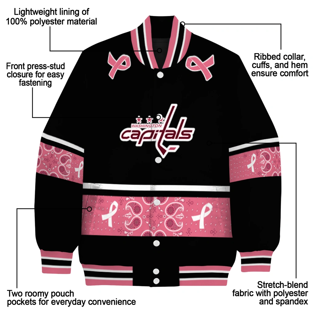 washington capitals pink ribbon black pink varsity jacket new arrival washington capitals pink ribbon black pink varsity jacket new arrival