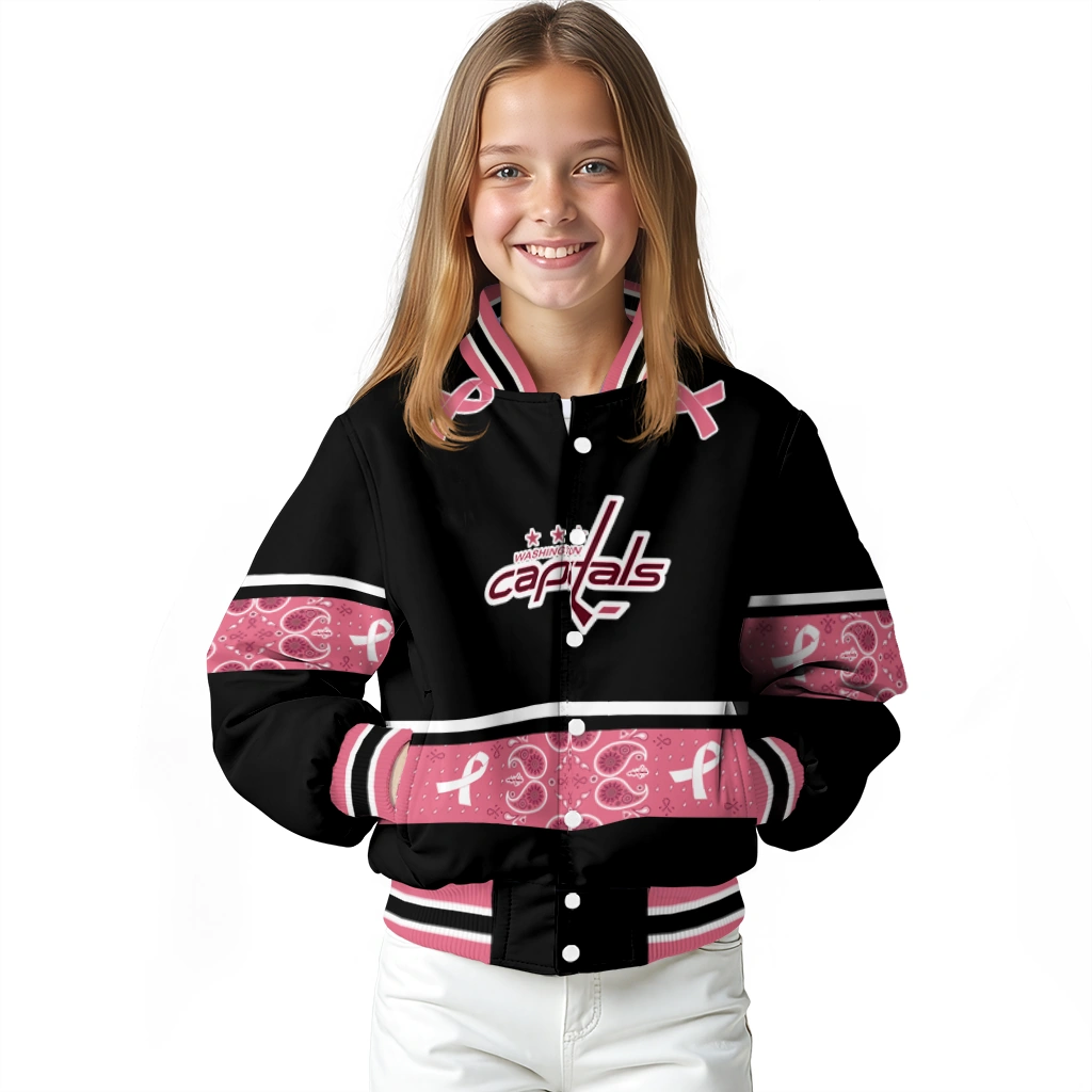 washington capitals pink ribbon black pink varsity jacket top rated washington capitals pink ribbon black pink varsity jacket top rated