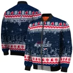 washington capitals snowy pines blue bomber jacket best selling
