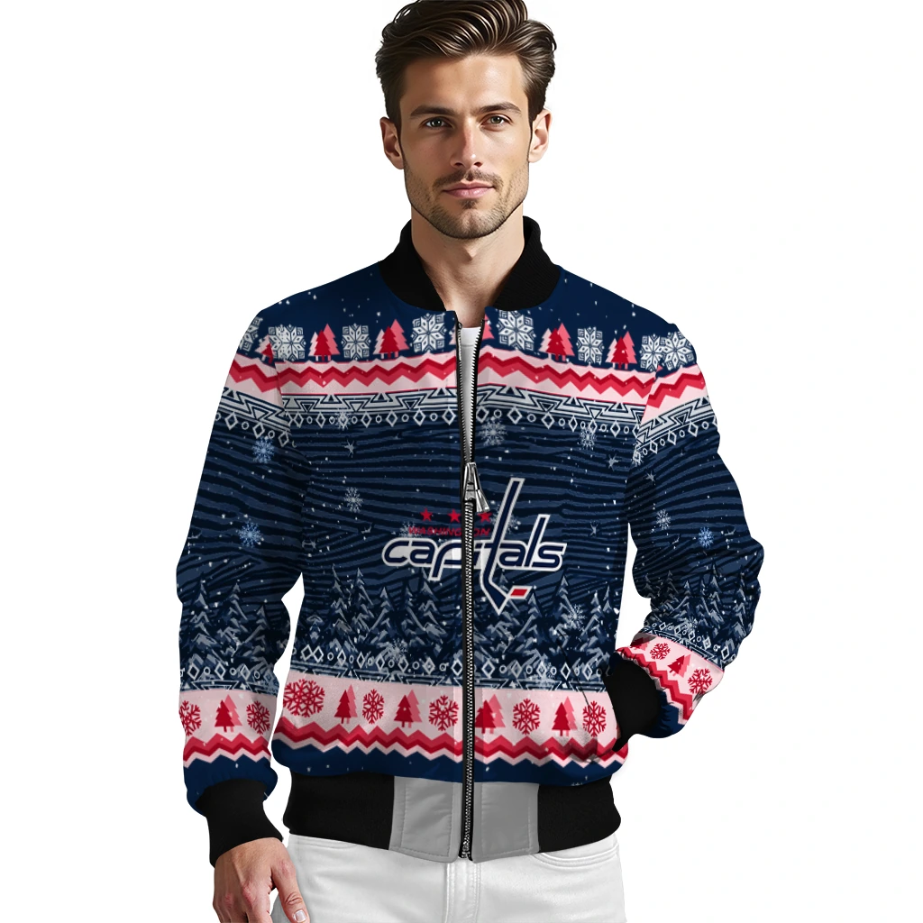 washington capitals snowy pines blue bomber jacket high quality washington capitals snowy pines blue bomber jacket high quality