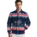 washington capitals snowy pines blue varsity jacket best selling