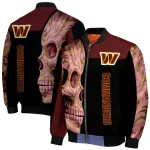 washington commanders fire skull burgundy black bomber jacket best selling