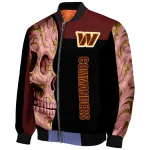 washington commanders fire skull burgundy black bomber jacket best selling