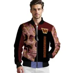washington commanders fire skull burgundy black bomber jacket best selling