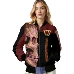 washington commanders fire skull burgundy black bomber jacket best selling