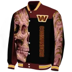 washington commanders fire skull burgundy black varsity jacket best selling