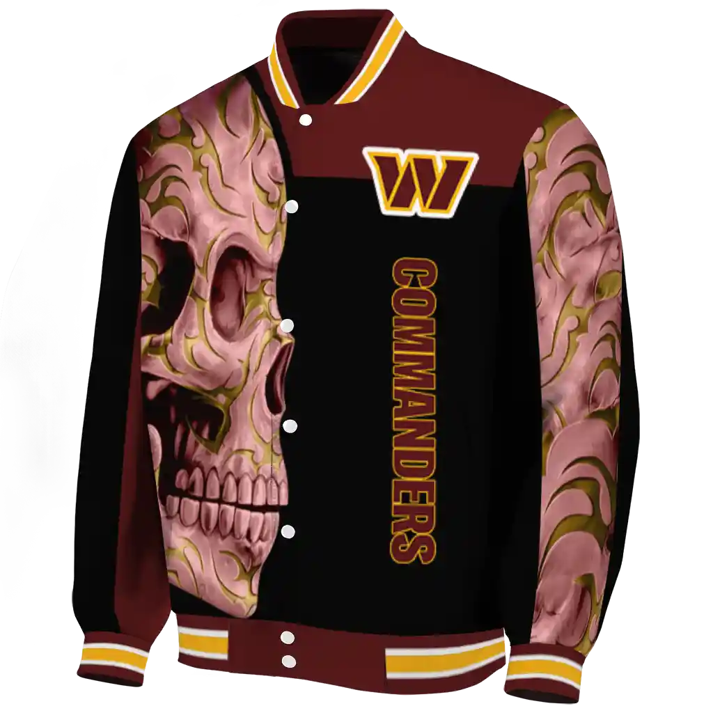 washington commanders fire skull burgundy black varsity jacket best selling washington commanders fire skull burgundy black varsity jacket best selling