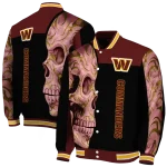 washington commanders fire skull burgundy black varsity jacket best selling