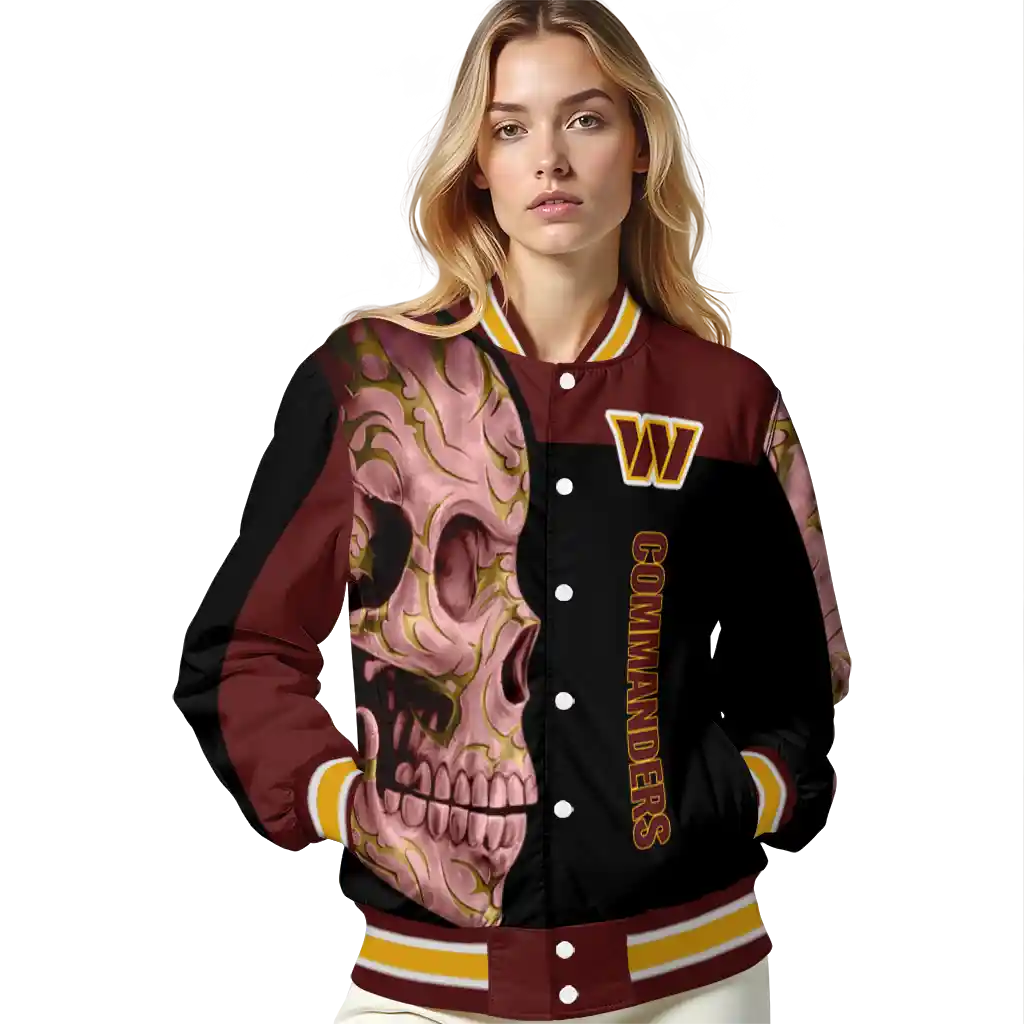 washington commanders fire skull burgundy black varsity jacket latest model washington commanders fire skull burgundy black varsity jacket latest model